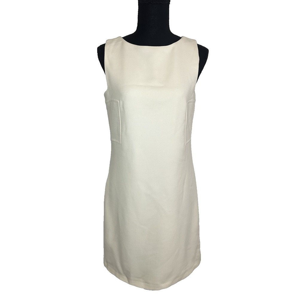 R.E.D. Valentino Women US 4 IT 40 Cream Sleeveless Virgin Wool Blend Shift Dress